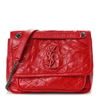 Saint Laurent Crinkled Calfskin Matelasse Monogram Baby Niki Chain Satchel Rouge Eros 1 of 11
