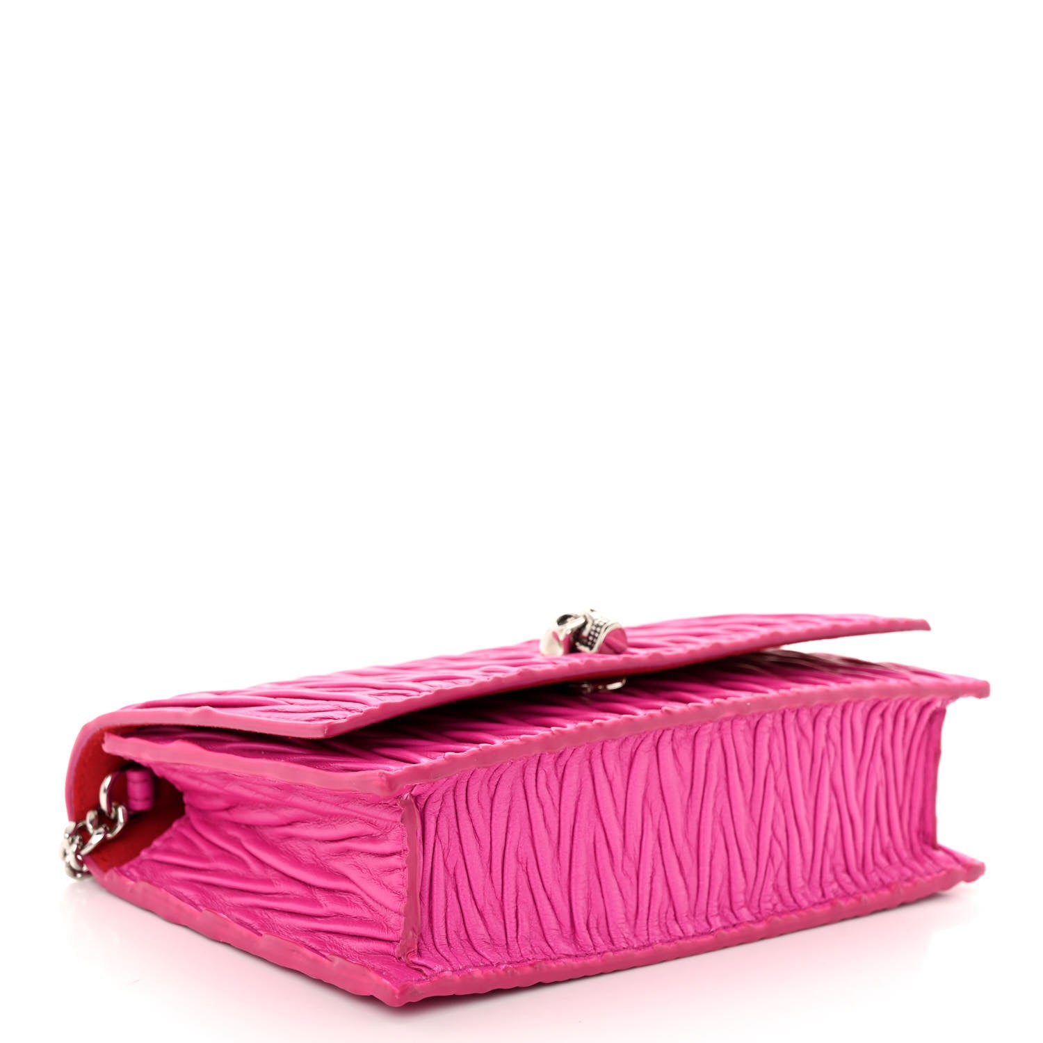 Alexander McQueen Lambskin Pleated Skull Small Chain Crossbody Bag Fuchsia 4 of 9