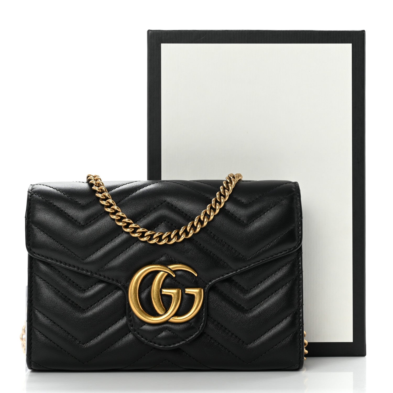 Gucci Calfskin Matelasse GG Marmont Chain Wallet Black 9 of 9