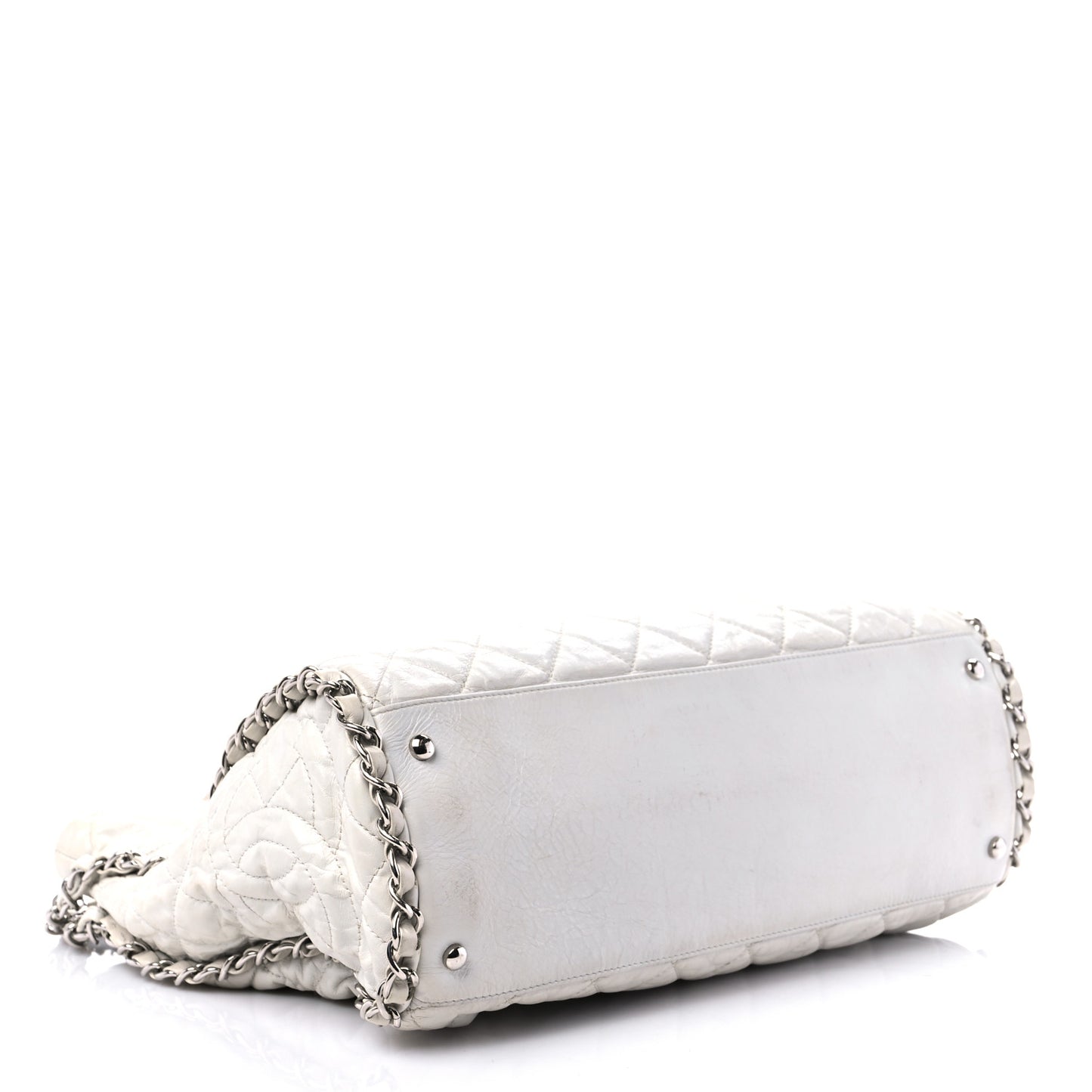 Glazed Calfskin Quilted Large Chain Me Hobo Dark White