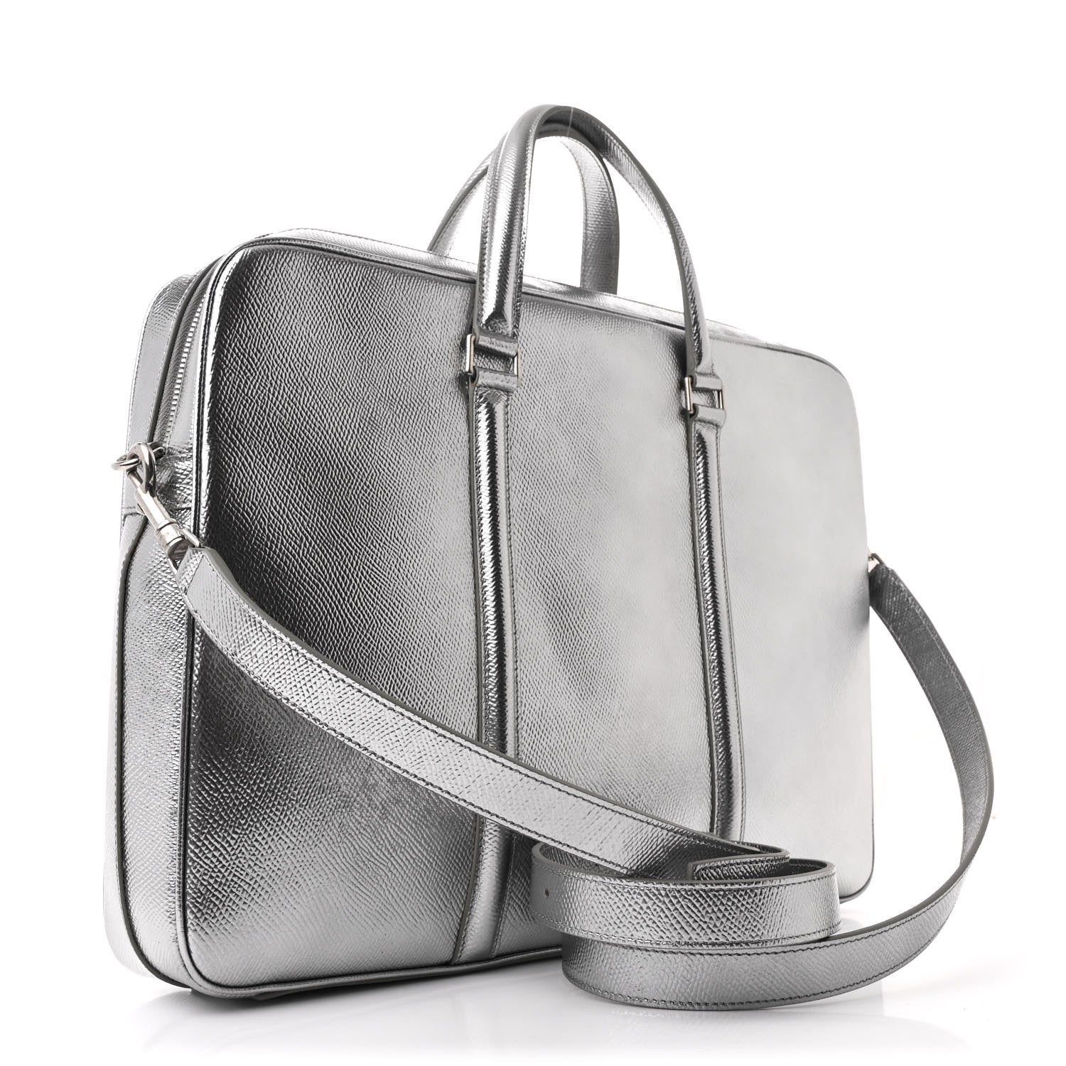 Celine Laminated Grained Calfskin Medium Briefcase Silver 3 of 13