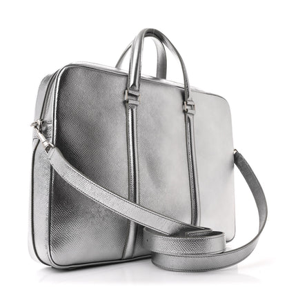 Celine Laminated Grained Calfskin Medium Briefcase Silver 3 of 13
