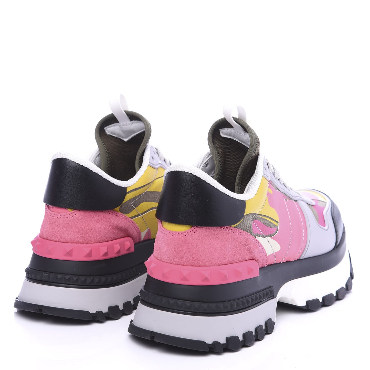 Calfskin Suede Camouflage Womens Rock Runner Platform Sneakers 39 Black Multicolor