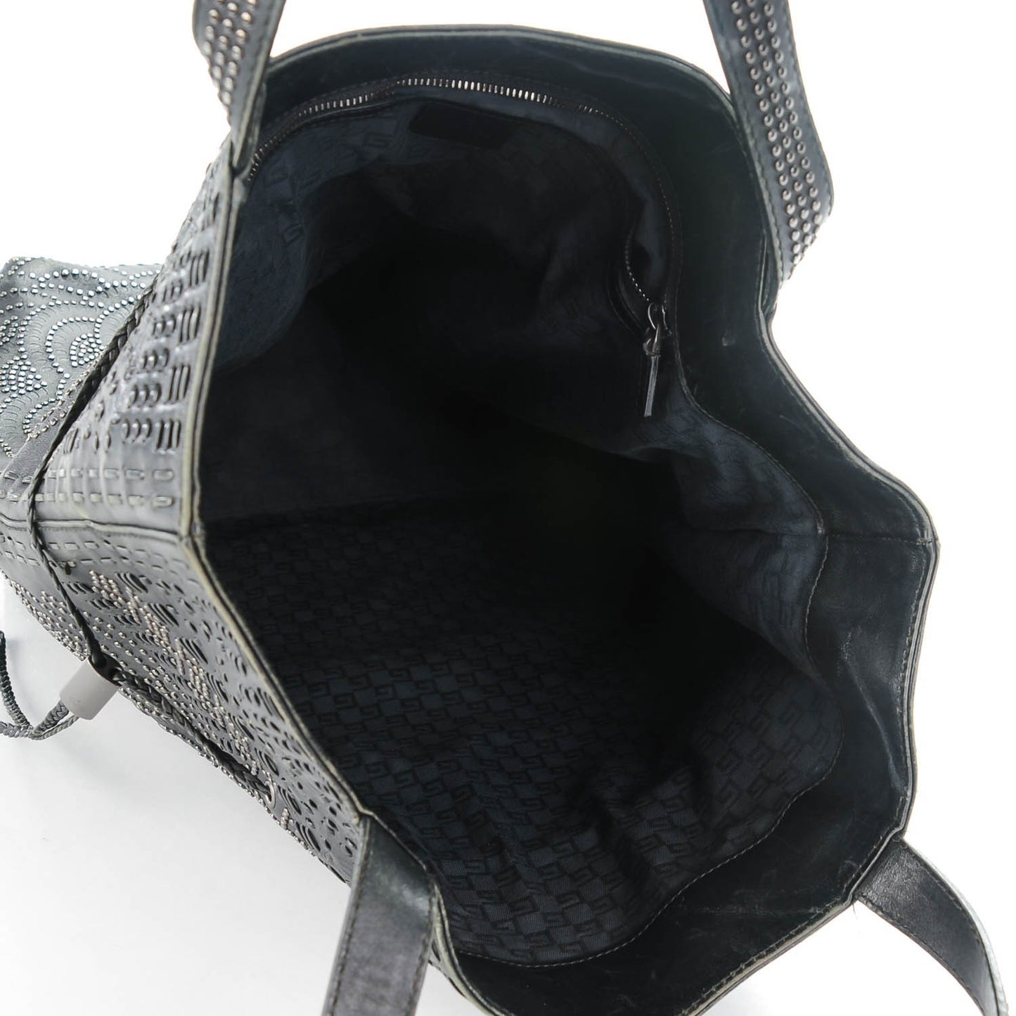 Calfskin Large Studded Drawstring Bucket Bag Black