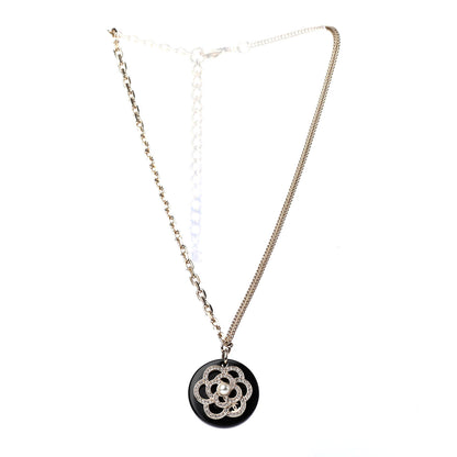 Chanel Resin Pearl Crystal Camellia CC Necklace Black Gold 2 of 4
