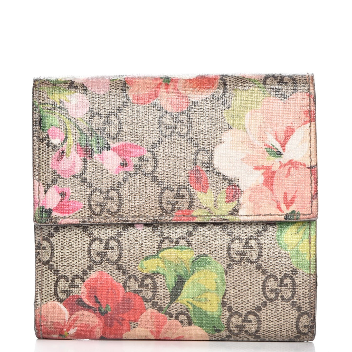 GG Supreme Monogram Blooms French Flap Wallet Beige Multicolor Dry Rose