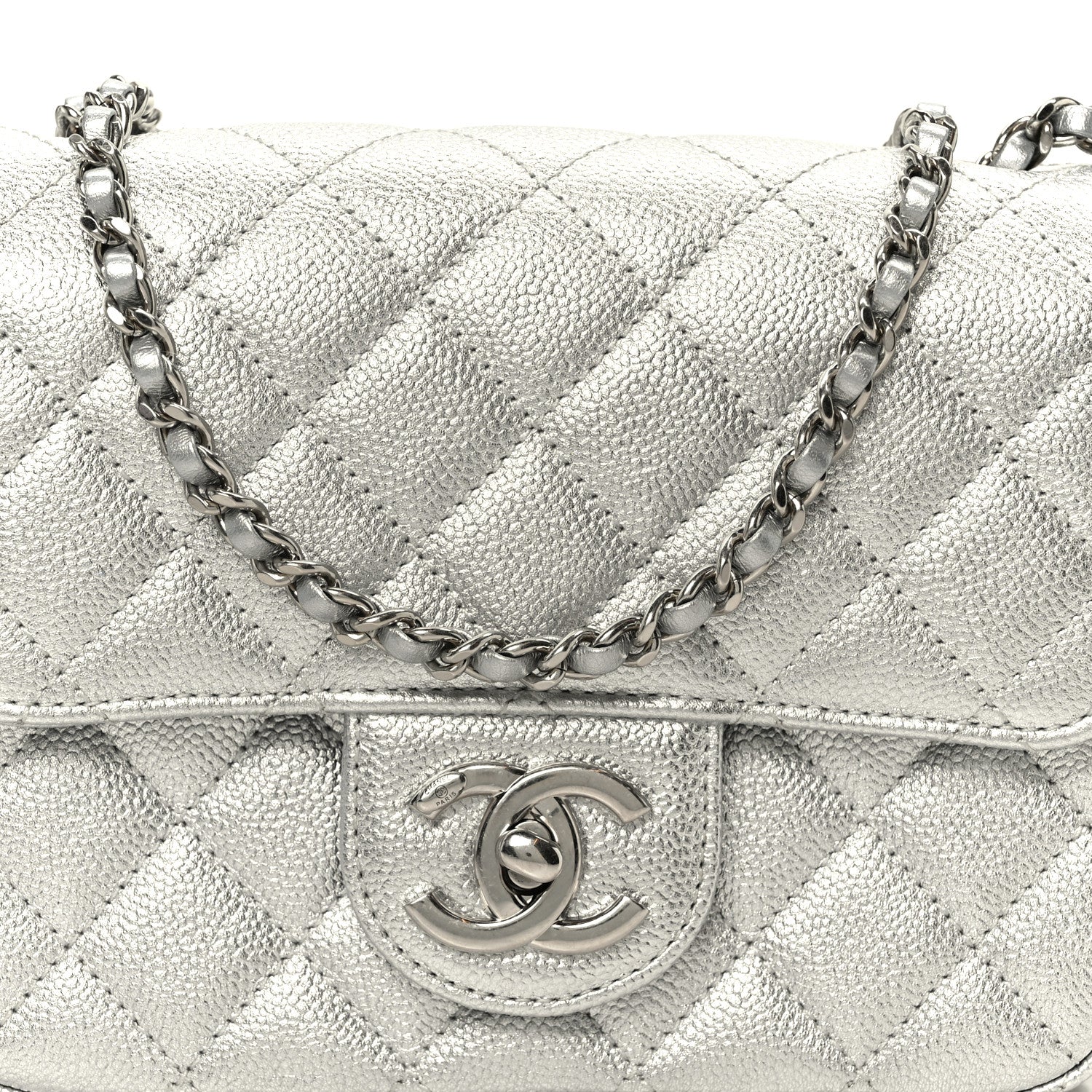 Chanel Metallic Caviar Quilted Mini Square CC Slide Flap Silver 9 of 12
