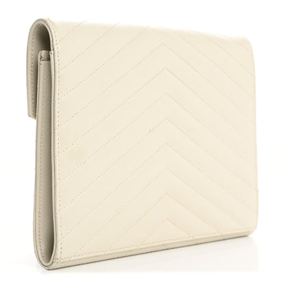 Saint Laurent Grain De Poudre Matelasse Chevron Monogram Envelope Clutch Blanc Vintage 3 of 12