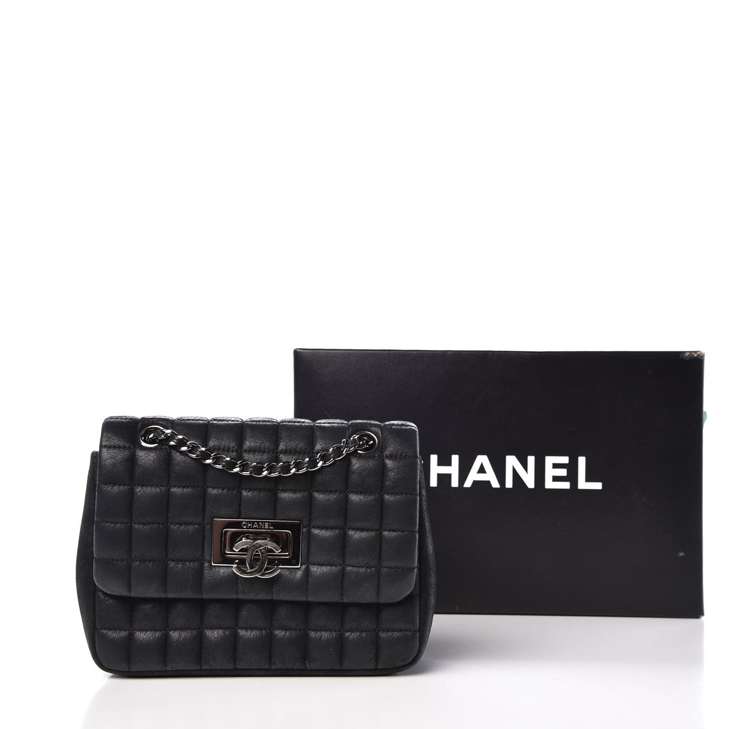 Iridescent Calfskin Square Quilted Mini Flap Black