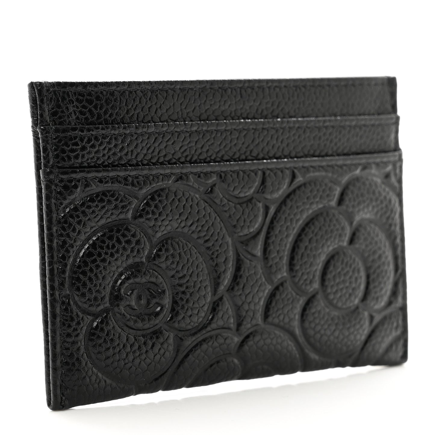 Caviar Camellia Embossed Card Holder Black