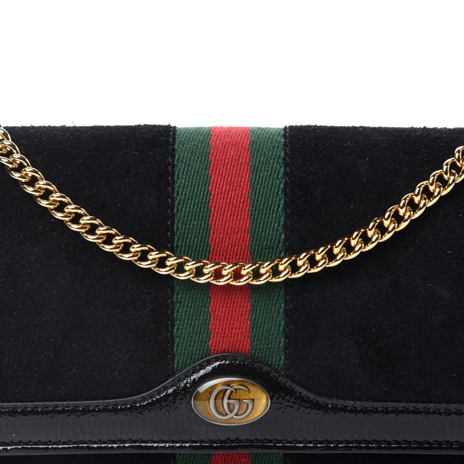 Gucci Suede Patent Web Ophidia Wallet On Chain Black 10 of 10