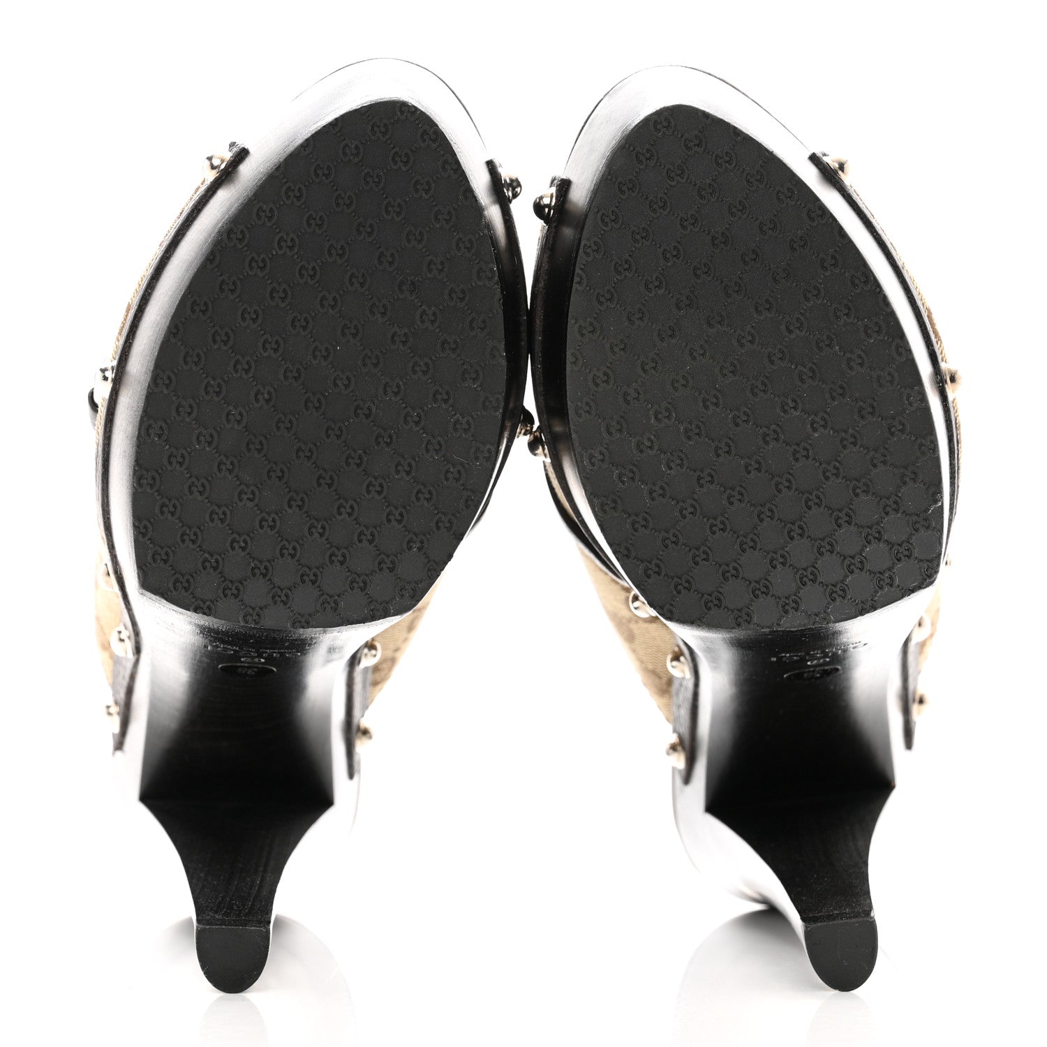 Gucci Monogram Cellarius Soft Calfskin Icon Bit Platform High Heel Slides 38 Beige Ebony Cocoa 5 of 8