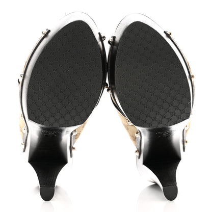 Gucci Monogram Cellarius Soft Calfskin Icon Bit Platform High Heel Slides 38 Beige Ebony Cocoa 5 of 8