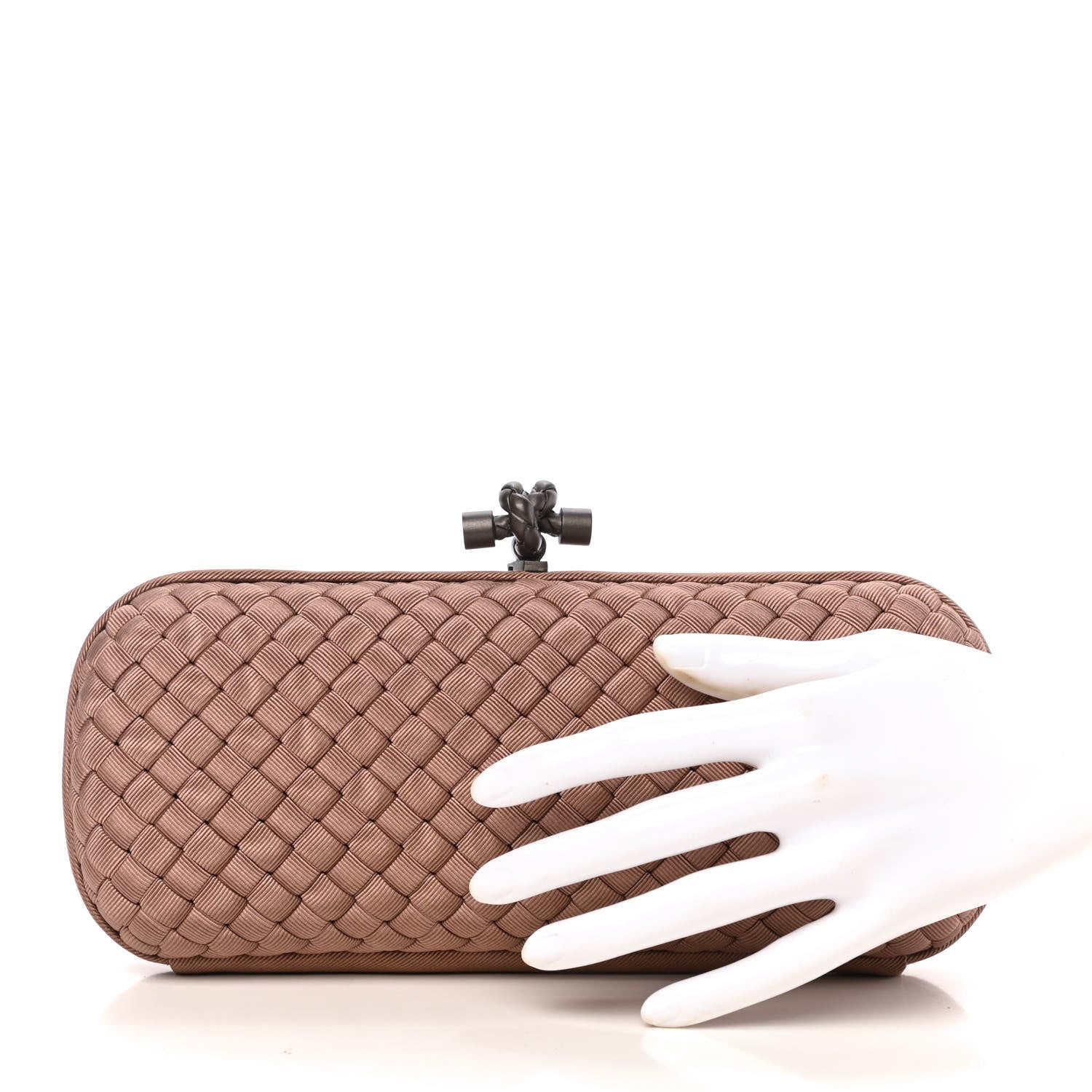 Bottega Veneta Satin Intreccio Impero Stretch Knot Clutch Camel 2 of 7
