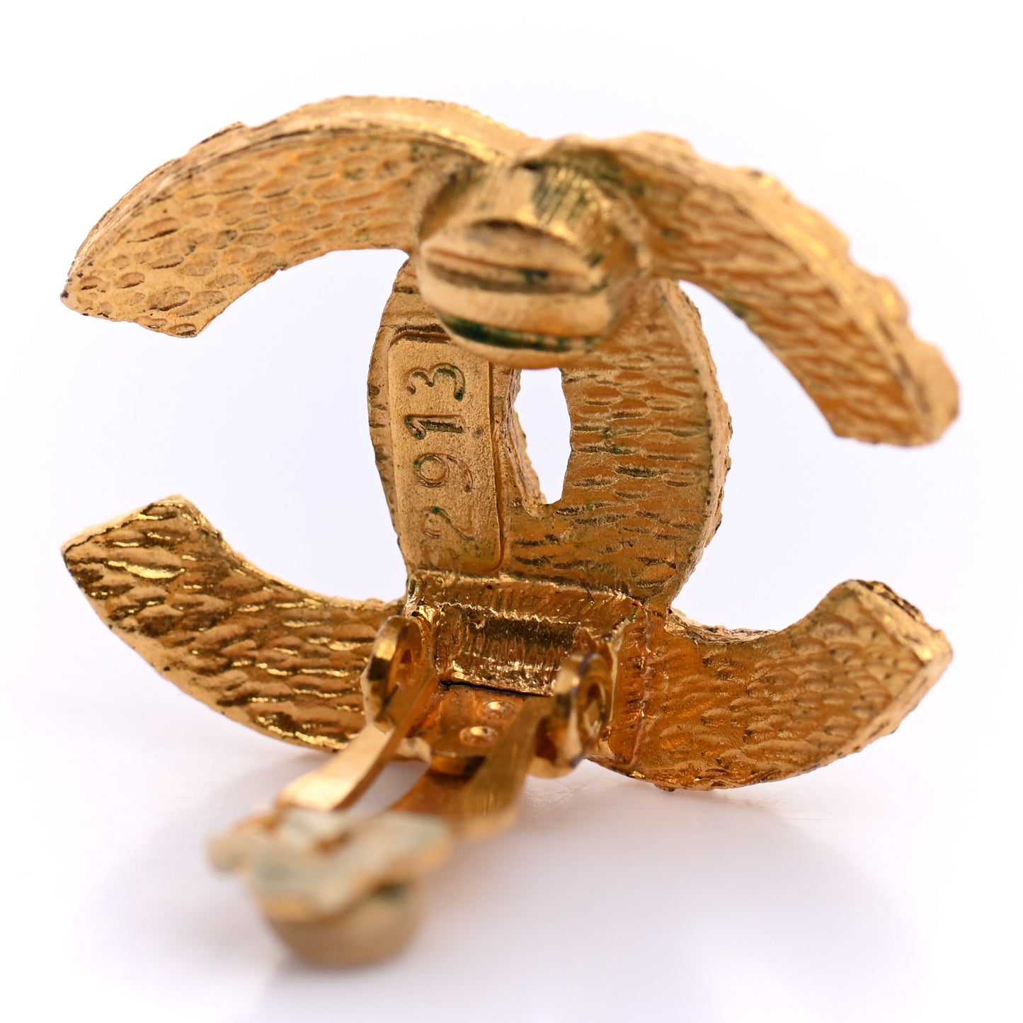 Quilted CC Clip On Earrings Gold