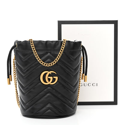 Gucci Calfskin Matelasse Mini GG Marmont 2.0 Bucket Bag Black 11 of 11