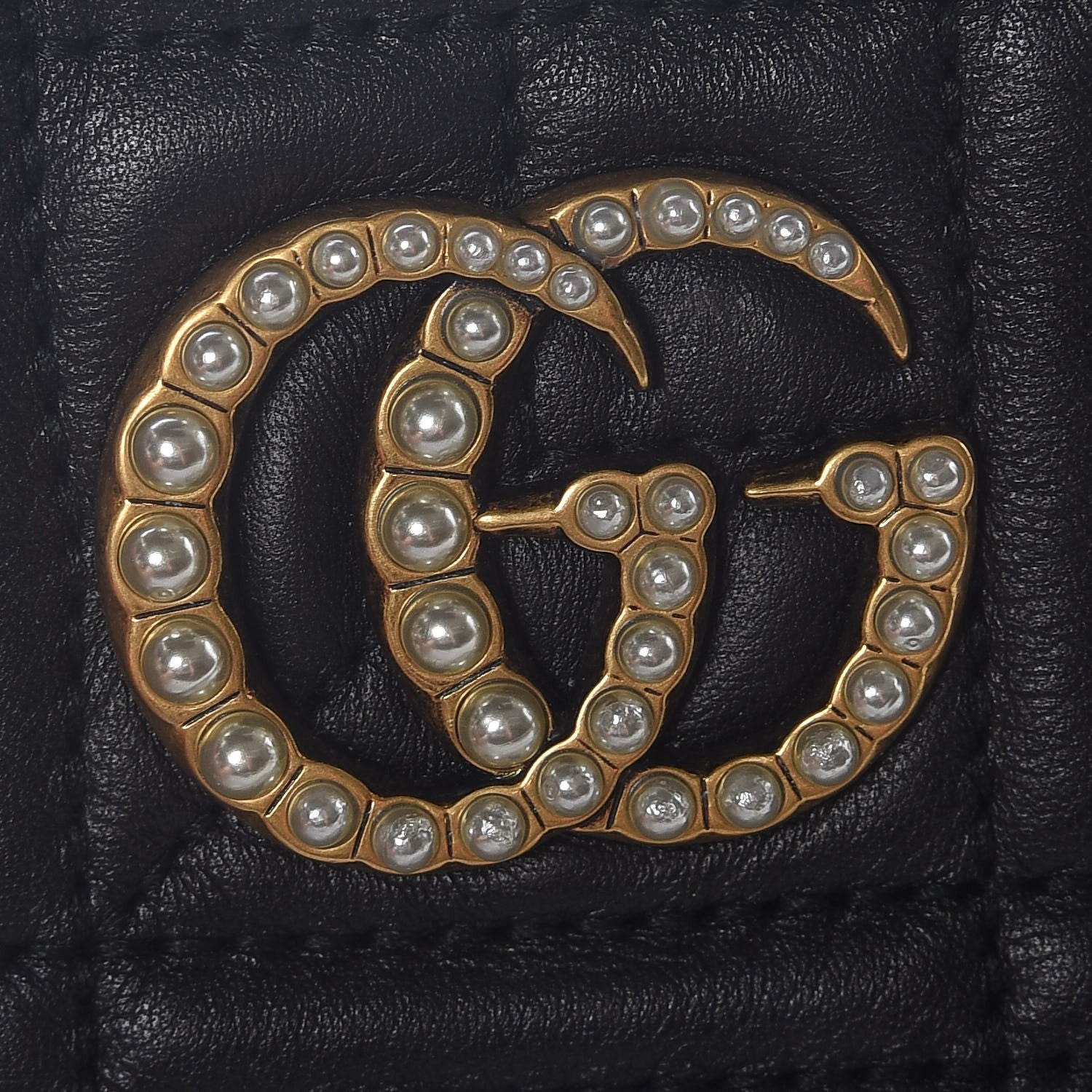 Gucci Calfskin Matelasse Mini Pearly GG Marmont Chain Bag Black 8 of 9