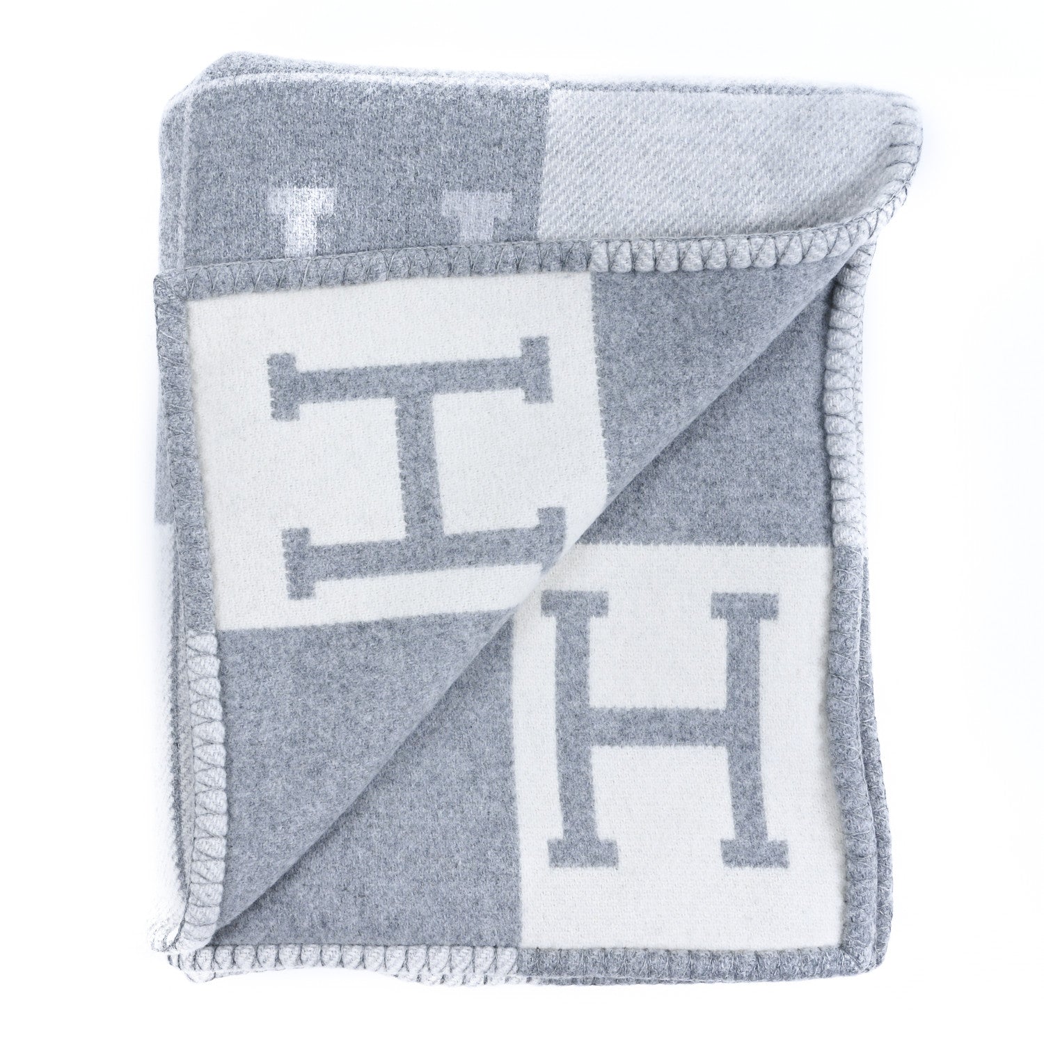 Hermes Wool Cashmere Avalon III Blanket Ecru Gris Clair 2 of 3