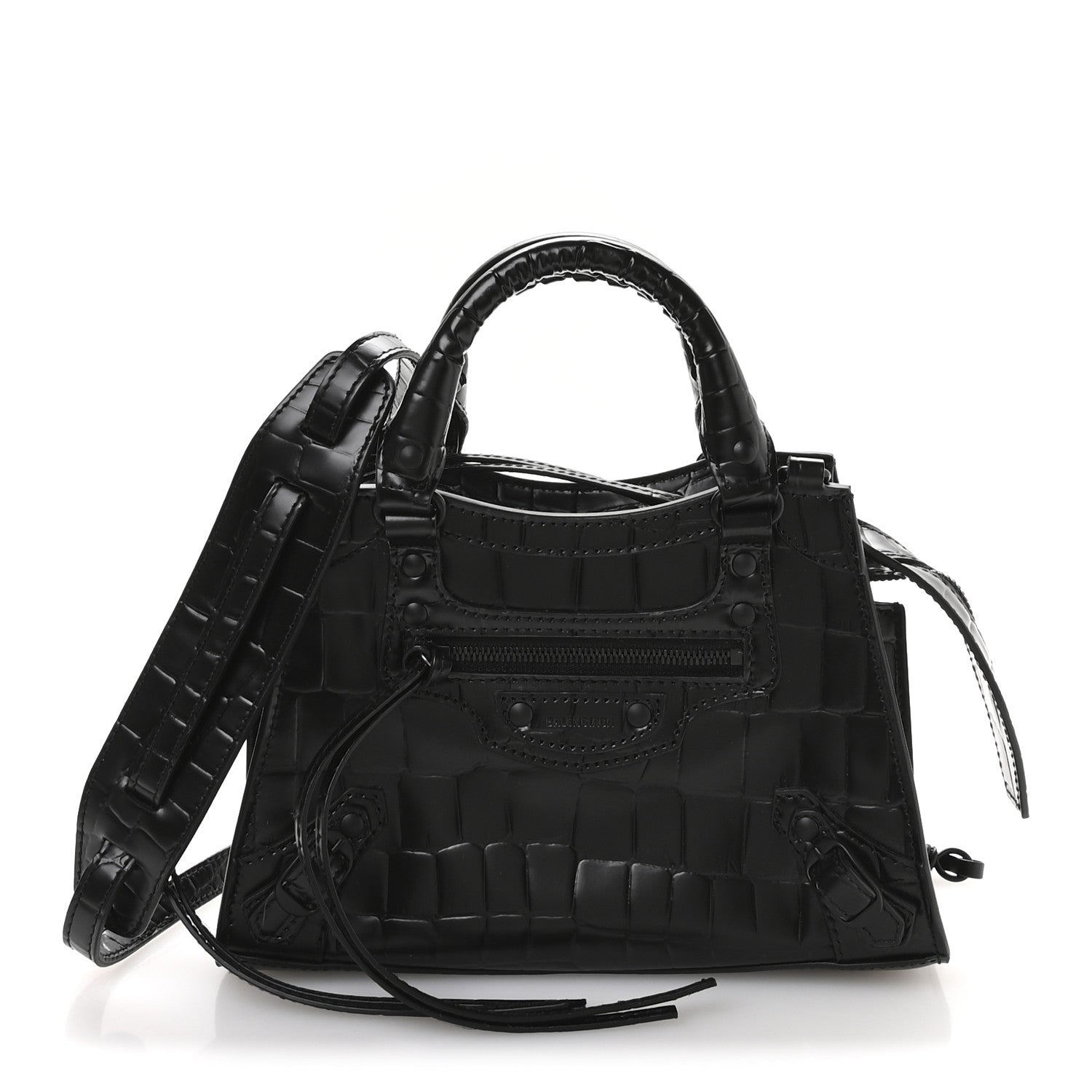 Balenciaga Semi Shiny Calfskin Crocodile Embossed Neo Classic Black Hardware Mini City Black 1 of 12
