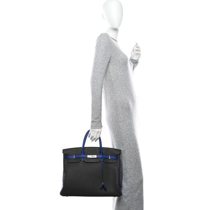 Hermes Togo Horseshoe Birkin 40 Etain Bleu Electrique 2 of 10