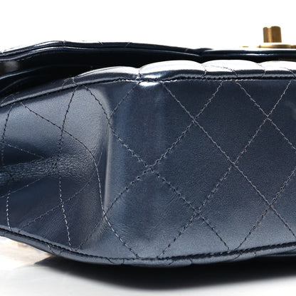 Chanel Metallic Lambskin Quilted Small Double Flap Dark Blue 9 of 11
