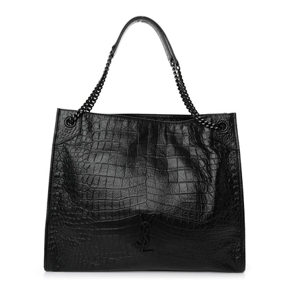Saint Laurent Calfskin Crocodile Embossed Monogram Medium Niki Shopping Bag Black 1 of 9