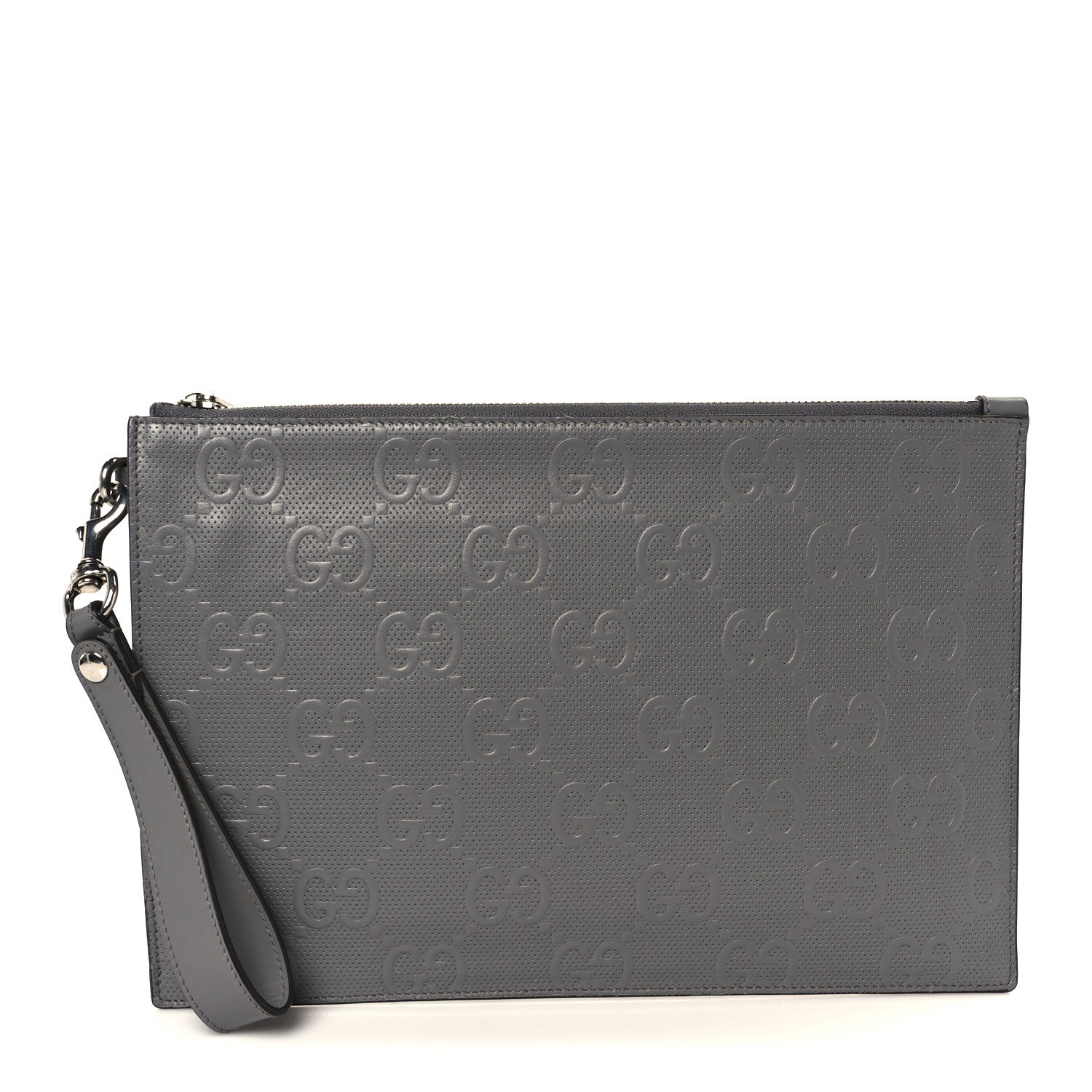 Gucci Calfskin GG Tennis Embossed Wristlet Pouch Grey 1 of 8