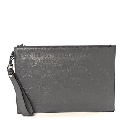 Gucci Calfskin GG Tennis Embossed Wristlet Pouch Grey 1 of 8