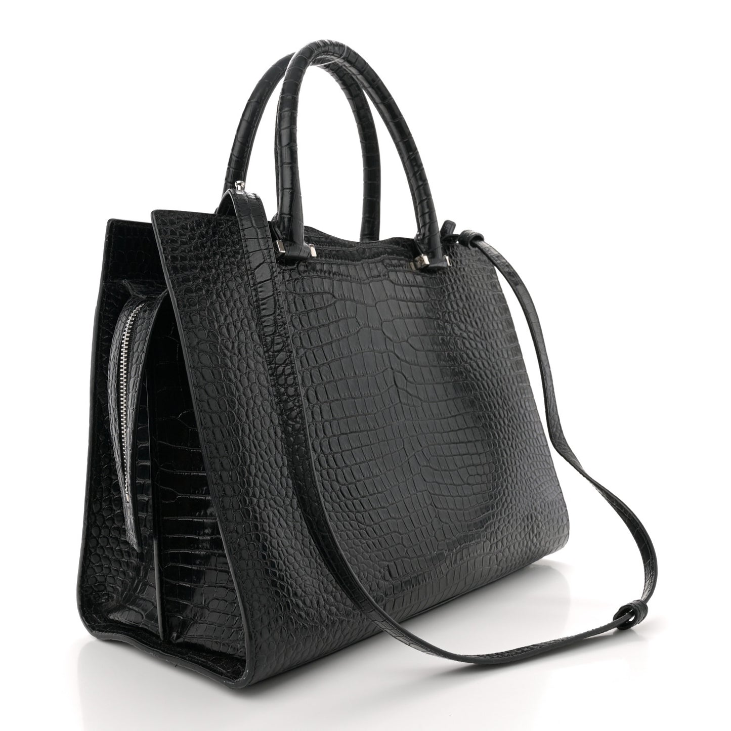 Croc Calfskin Embossed Medium Uptown Tote Black