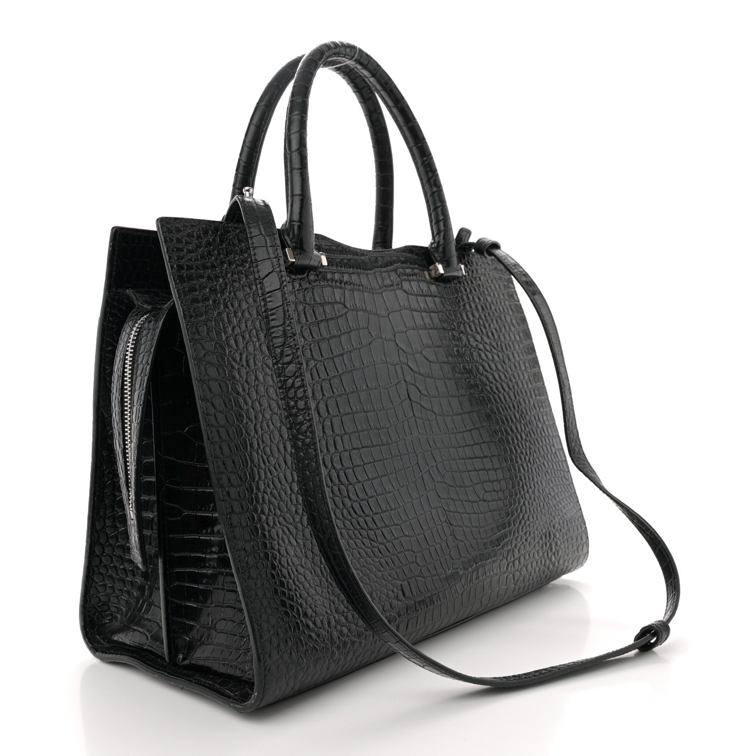 Saint Laurent Croc Calfskin Embossed Medium Uptown Tote Black 2 of 11