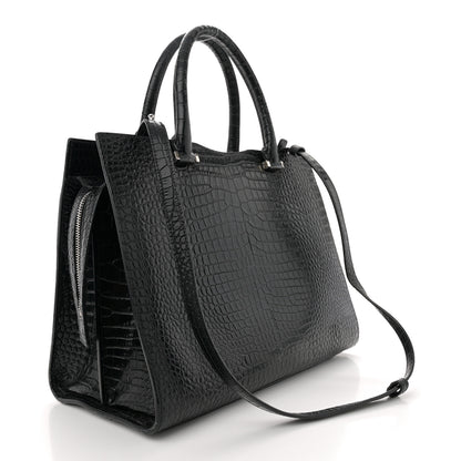 Saint Laurent Croc Calfskin Embossed Medium Uptown Tote Black 2 of 11