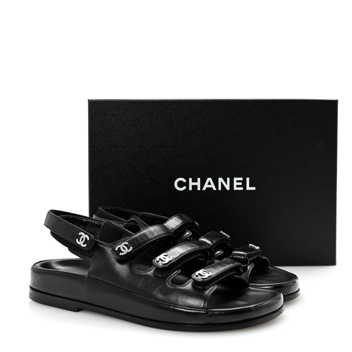 Lambskin Crystal CC Velcro Dad Sandals 37 Black