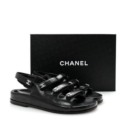 Chanel Lambskin Crystal CC Velcro Dad Sandals 37 Black 10 of 10