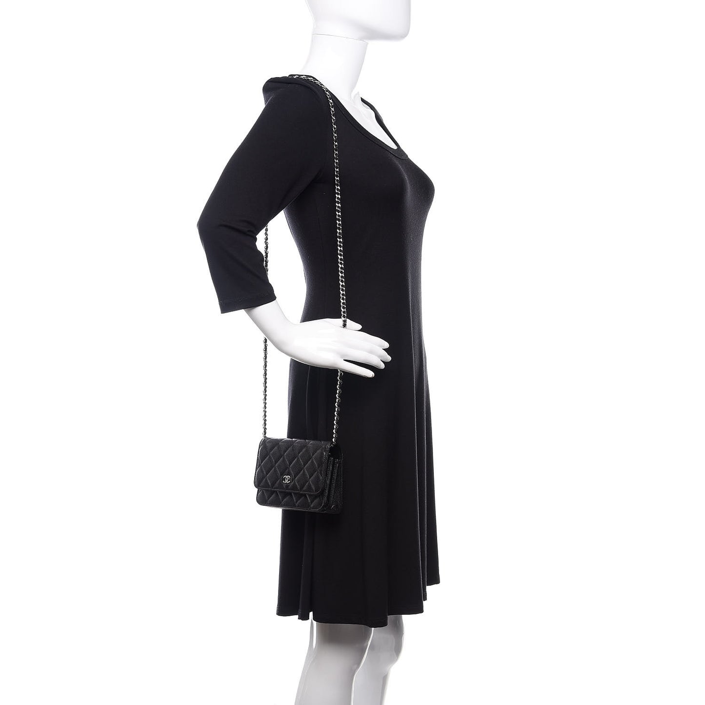 Caviar Quilted Mini Wallet On Chain WOC Black