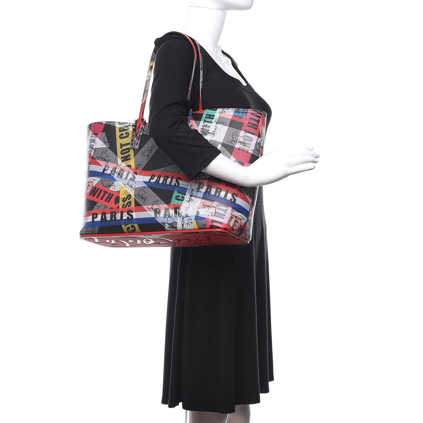 Calfskin Loubiballage Spikes East West Cabata Tote Black Multicolor