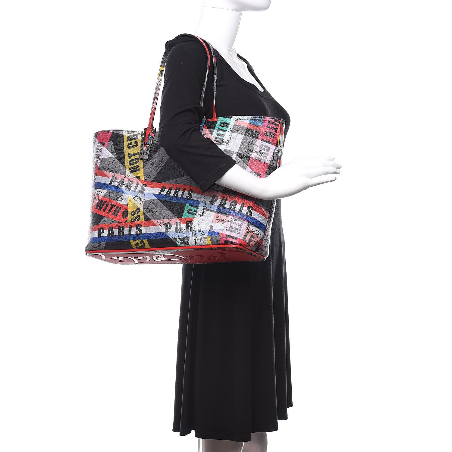Christian Louboutin Calfskin Loubiballage Spikes East West Cabata Tote Black Multicolor 2 of 11