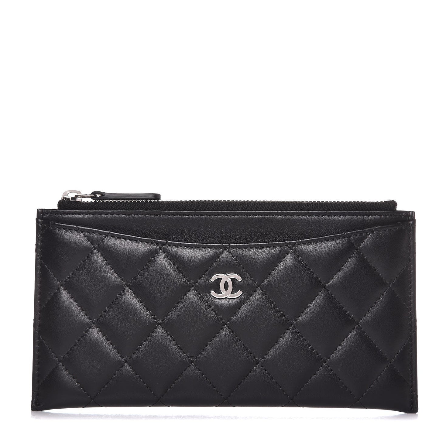 Lambskin Quilted Classic Zip Pouch Black