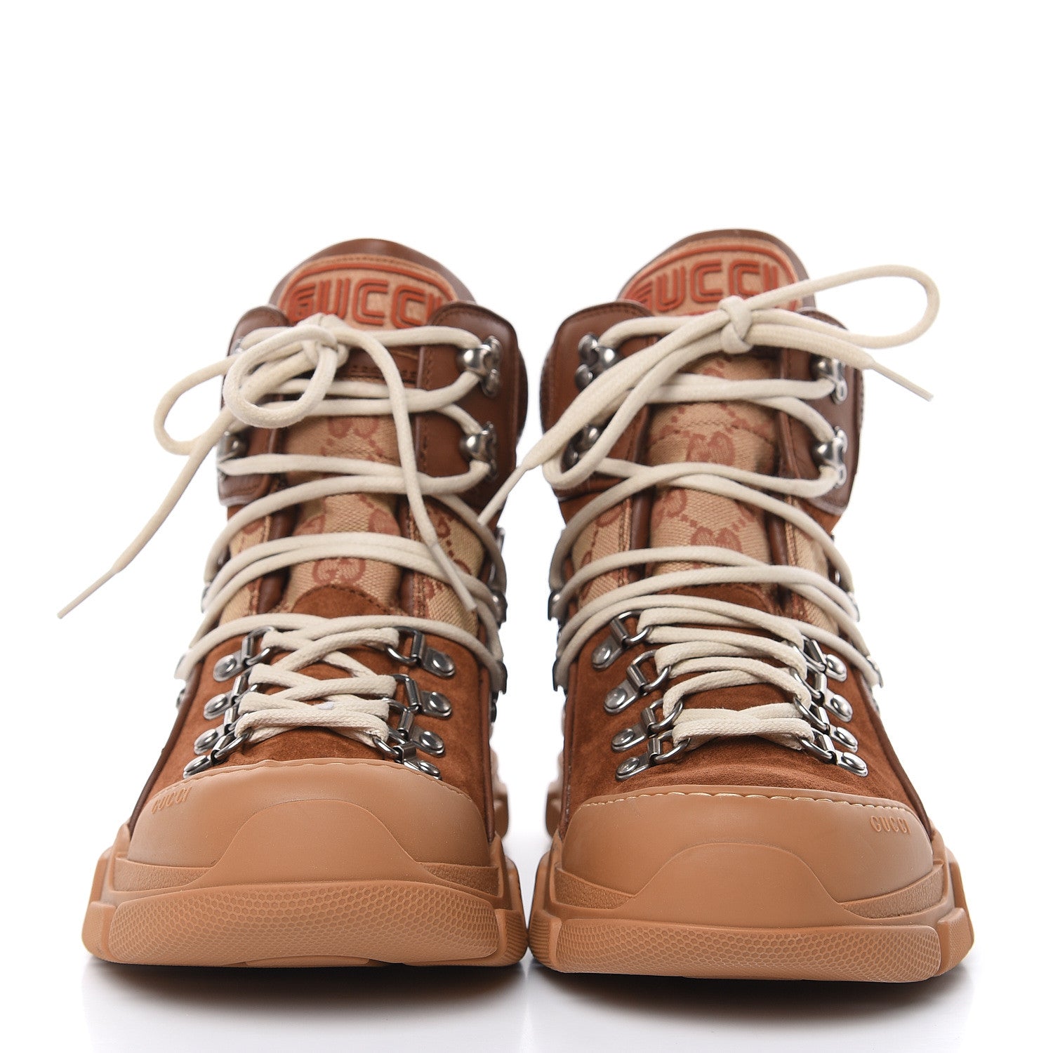 Gucci X SEGA Suede Calfskin GG Monogram Womens Flashtrek High-Top Sneakers 40 New Cuir Beige Ruggine 2 of 8