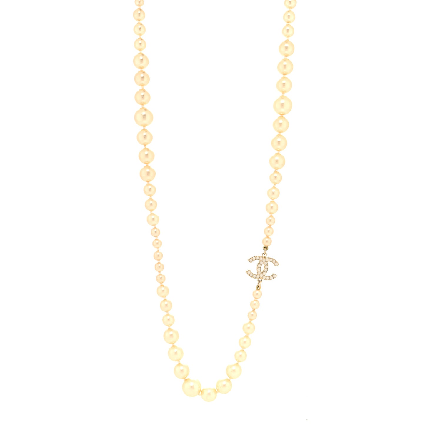 Graduated Pearl CC Long Necklace Gold