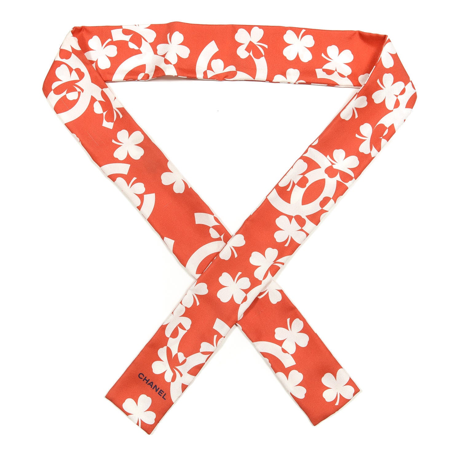 Chanel Silk Clover CC Slim Bandeau Scarf Red 1 of 4