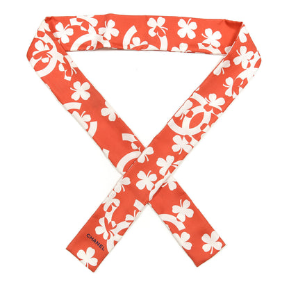 Chanel Silk Clover CC Slim Bandeau Scarf Red 1 of 4
