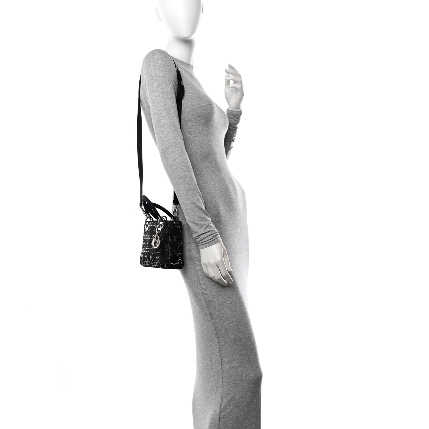 Christian Dior Satin Crystal Cannage Mini Lady Dior Black 2 of 9