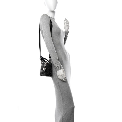 Christian Dior Satin Crystal Cannage Mini Lady Dior Black 2 of 9