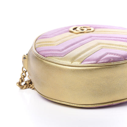 Gucci Metallic Calfskin Matelasse Mini GG Marmont Round Shoulder Bag Gold Pink 7 of 10