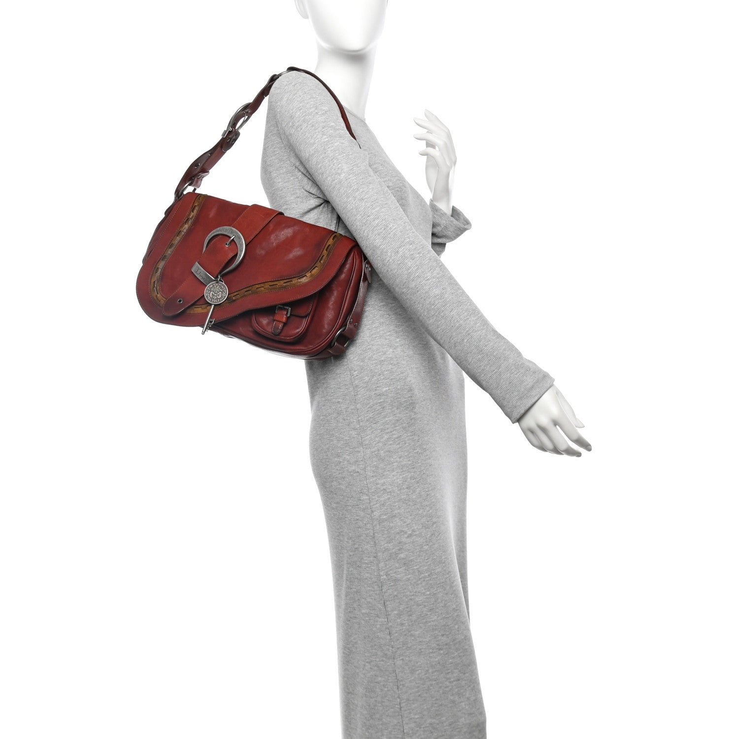 Christian Dior Calfskin Medium Gaucho Double Saddle Bag Red 2 of 11