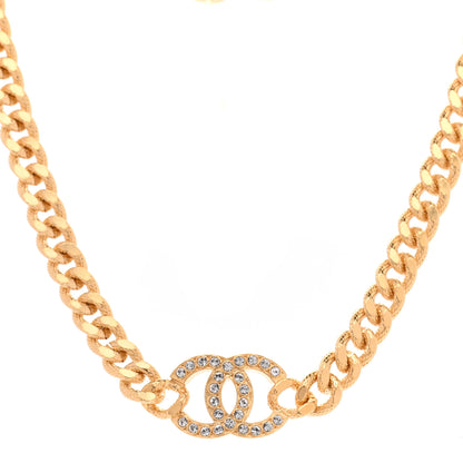 Chanel Crystal Chain Link CC Choker Necklace Gold 1 of 7