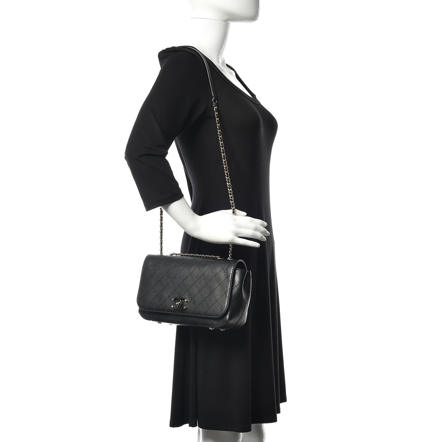 Chanel Calfskin Stitched Medium Covered CC Flap Bag Black 2 of 15
