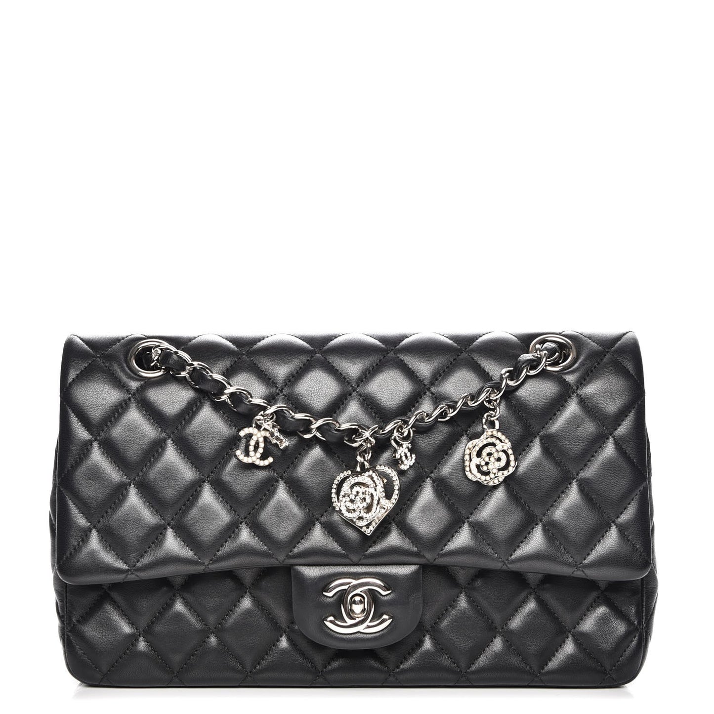Lambskin Quilted Valentine Charms Medium Single Flap Black