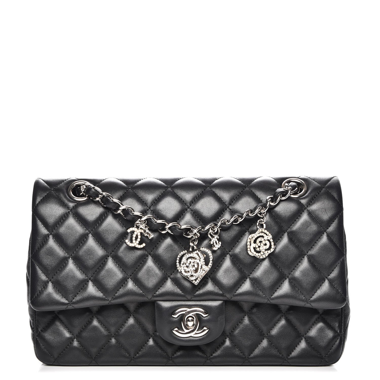 Chanel Lambskin Quilted Valentine Charms Medium Single Flap Black 1 of 8