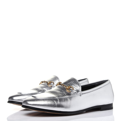 Gucci Metallic Nappa Womens Jordaan Loafers 39.5 Argento 3 of 12